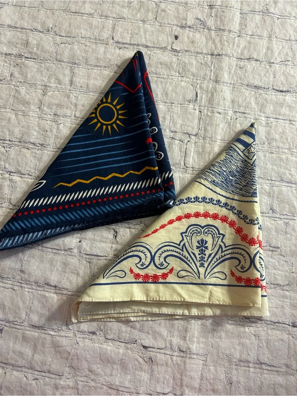 LOT OF (2) 100% COTTON MULTI COLORED SQUARE HANDKERCHIEF STYLE SCARVES BOHEMIAN
